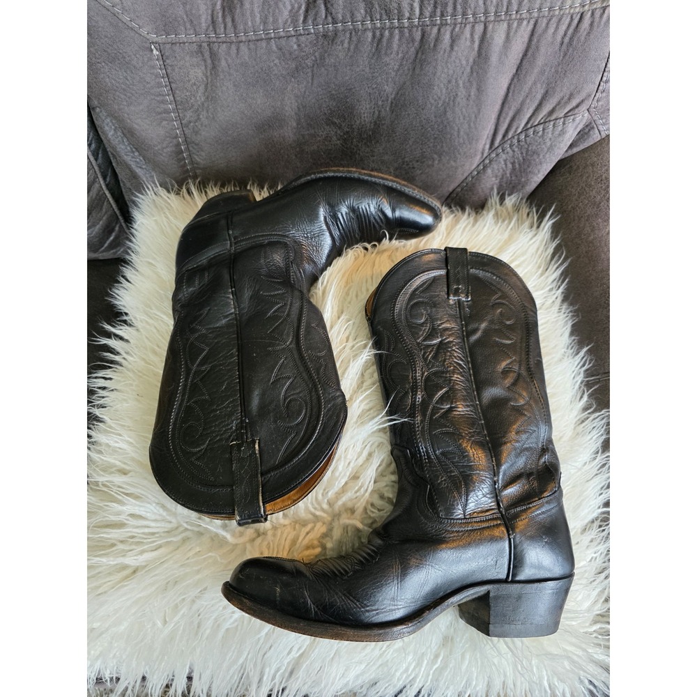 Dan Post Black Leather Cowboy Western Boots Men's Size‎ 10.5 – Classic Stitching